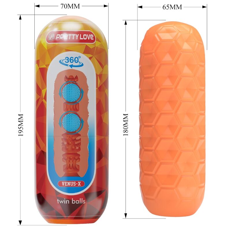 PRETTY LOVE - MASTURBADOR MASCULINO TWIN BALLS LARANJA