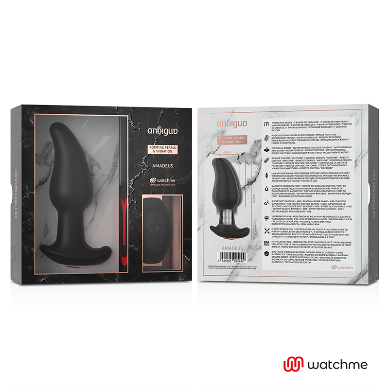 ANBIGUO - VIBRADOR ANAL DE CONTROLE REMOTO WATCHME COM CONTAS GIRATÓRIAS AMADEUS