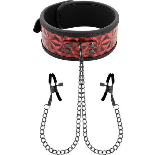 BEGME - RED EDITION NECKLACE WITH CHAINS AND NEOPRENE-LINED NIPPLE CLAMPS