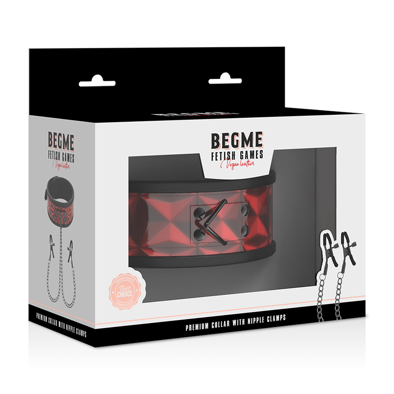 BEGME - COLAR RED EDITION COM CORRENTES E GRAMPOS DE MAMILOS FORRADOS DE NEOPRENE