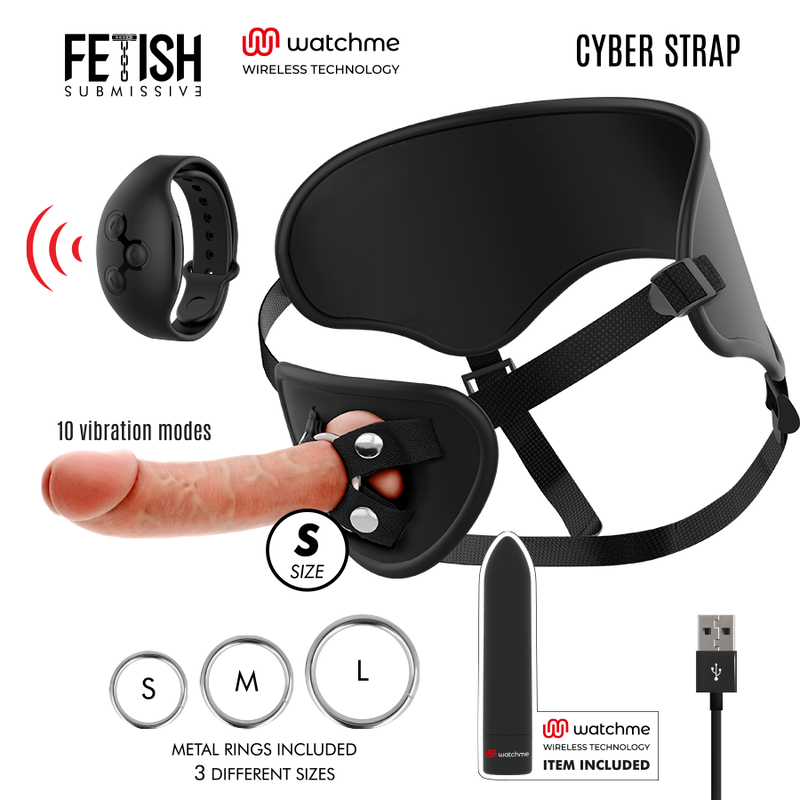 FETISH SUBMISSIVE CYBER STRAP - ARREIO COM DILDO E CONTROLE REMOTO DE BALA WATCHME S TECHNOLOGY