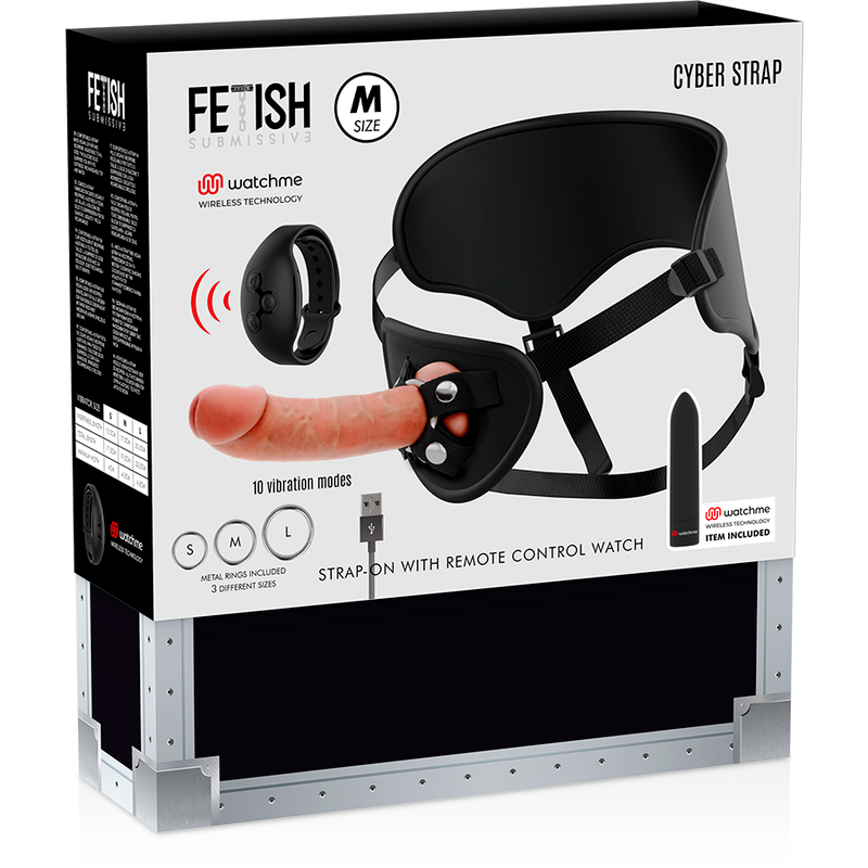 FETISH SUBMISSIVE CYBER STRAP - HARNESS WITH DILDO AND BULLET REMOTE CONTROL WATCHME M TECHNOLOGY