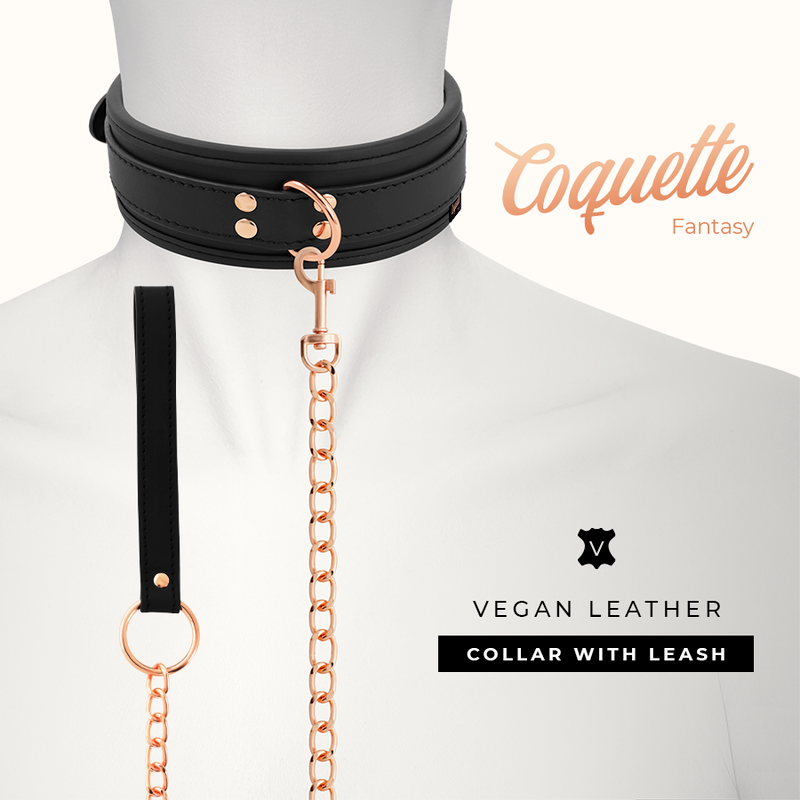 COQUETTE CHIC DESIRE - COLAR DE COURO VEGANO FANTASIA COM ALÇA E FORRO DE NEOPRENE