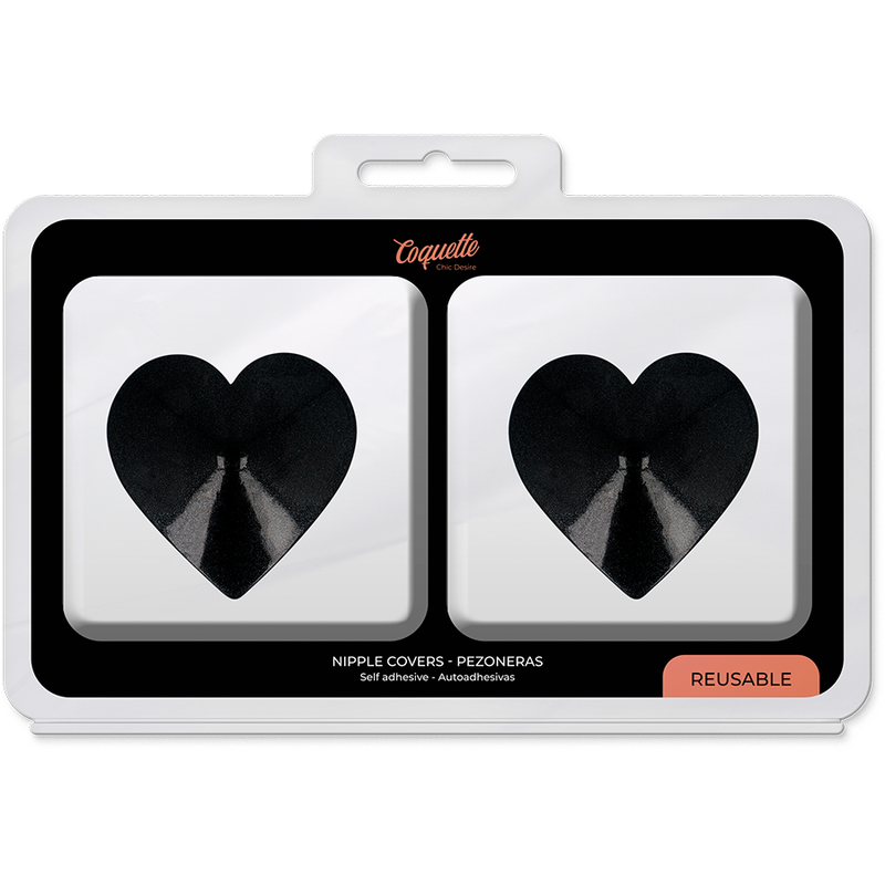 COQUETTE CHIC DESIRE - BLACK HEARTS METAL NIPPLE COVERS