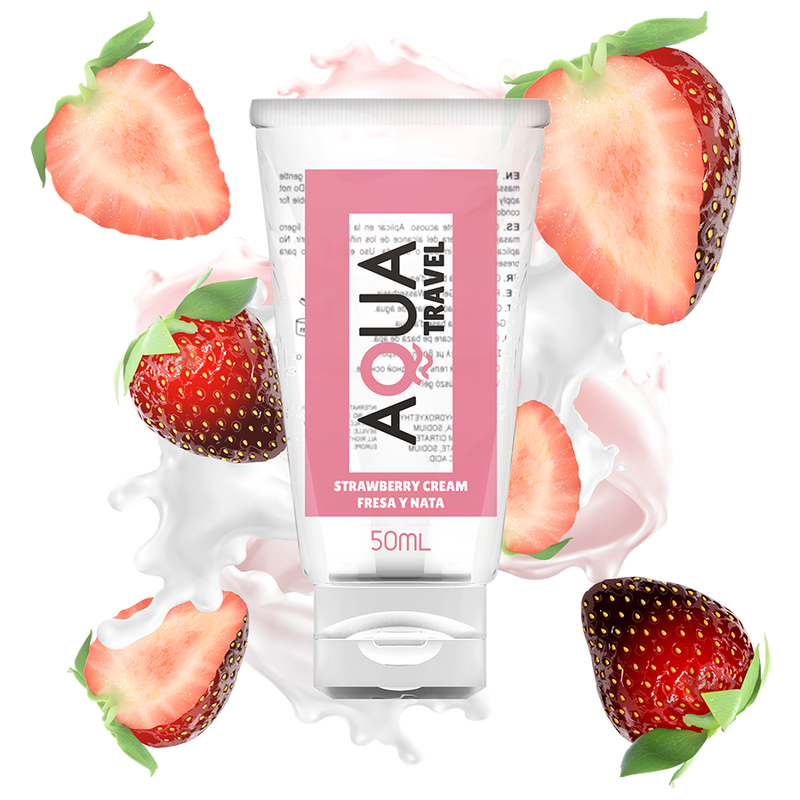 AQUA TRAVEL - STRAWBERRY AND CREAM FLAVOR WATER-BASED LUBRICANT - 50 ML