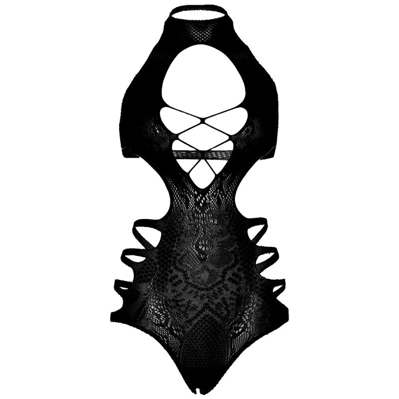 LEG AVENUE - ONE SIZE LACE BODYSUIT - BLACK