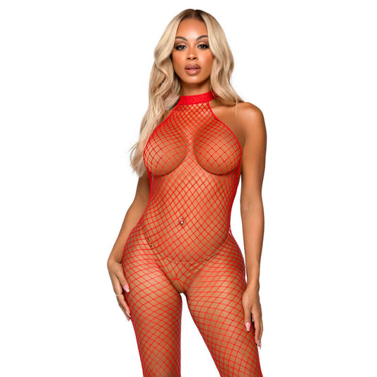 LEG AVENUE - LE FRIVOLE BODYSTOCKING - RACER NECK ONE SIZE RED