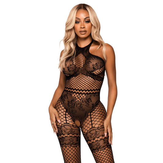 LEG AVENUE - BODYSTOCKING COM DECOTE HALTER TAMANHO ÚNICO - PRETO