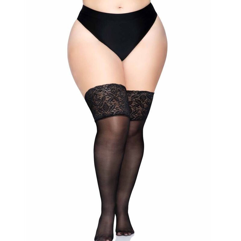 LEG AVENUE - ONE SIZE SELF-ADHESIVE BLACK TIGHTS WITH WIDE LACE