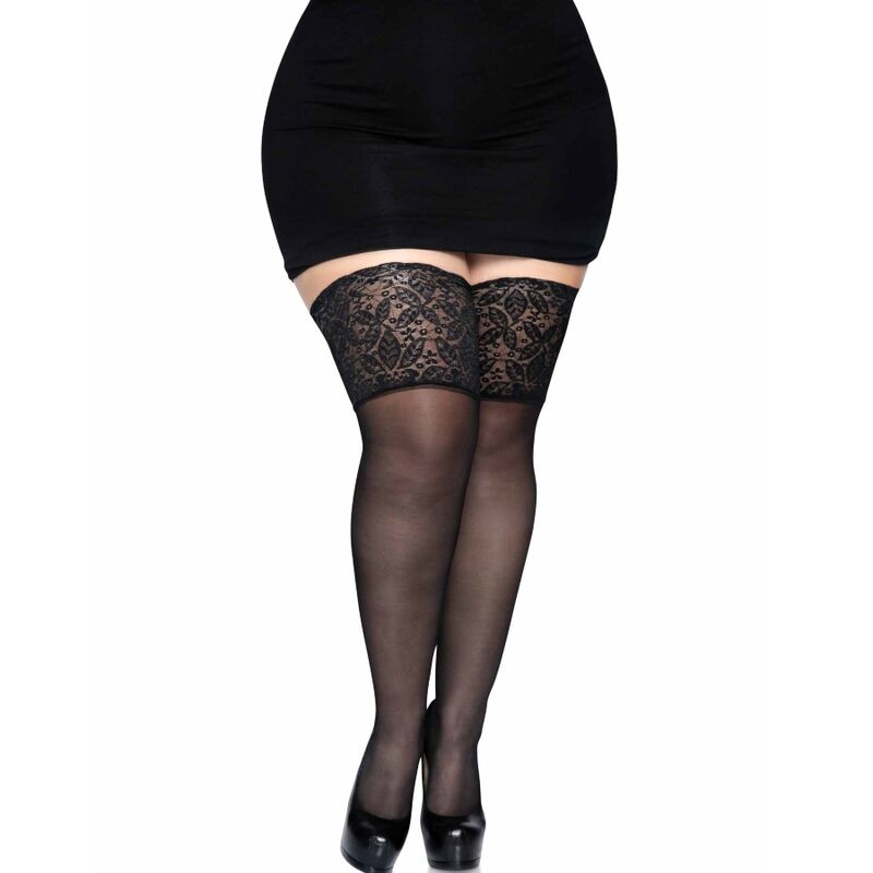 LEG AVENUE - ONE SIZE SELF-ADHESIVE BLACK TIGHTS WITH WIDE LACE