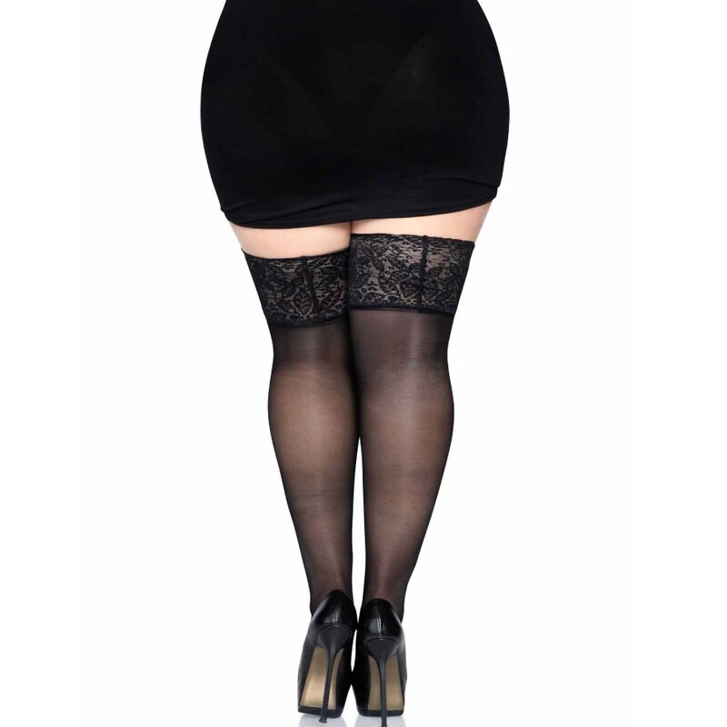 LEG AVENUE - ONE SIZE SELF-ADHESIVE BLACK TIGHTS WITH WIDE LACE