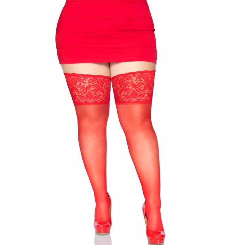 LEG AVENUE - ONE SIZE SELF-ADHESIVE RED TIGHTS WITH WIDE LACE