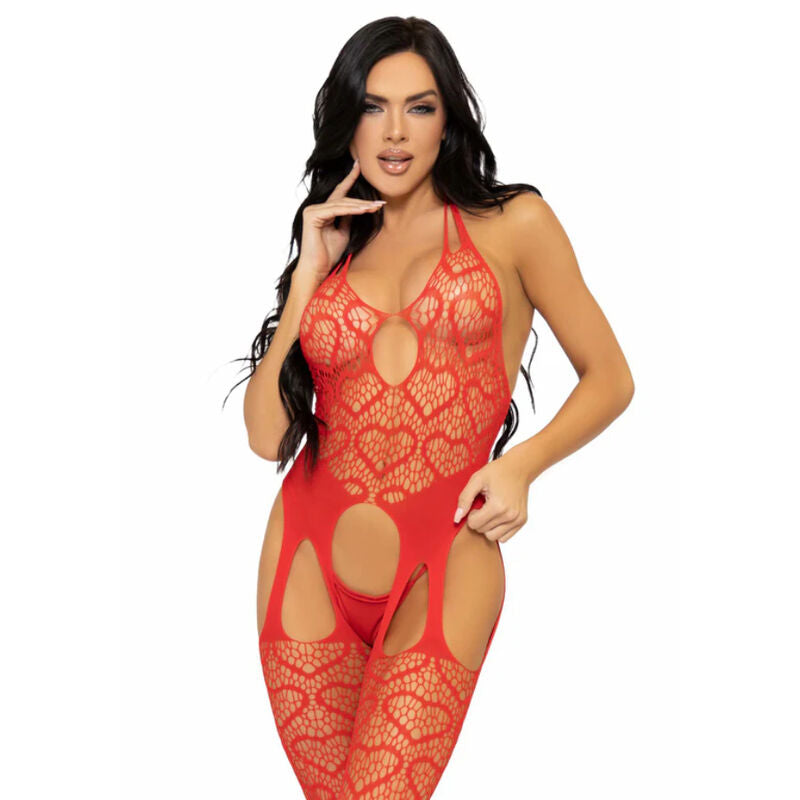 LEG AVENUE - BODYSTOCKING DE REDE DE ARRASTÃO TAMANHO ÚNICO COM ALÇAS - PRETO