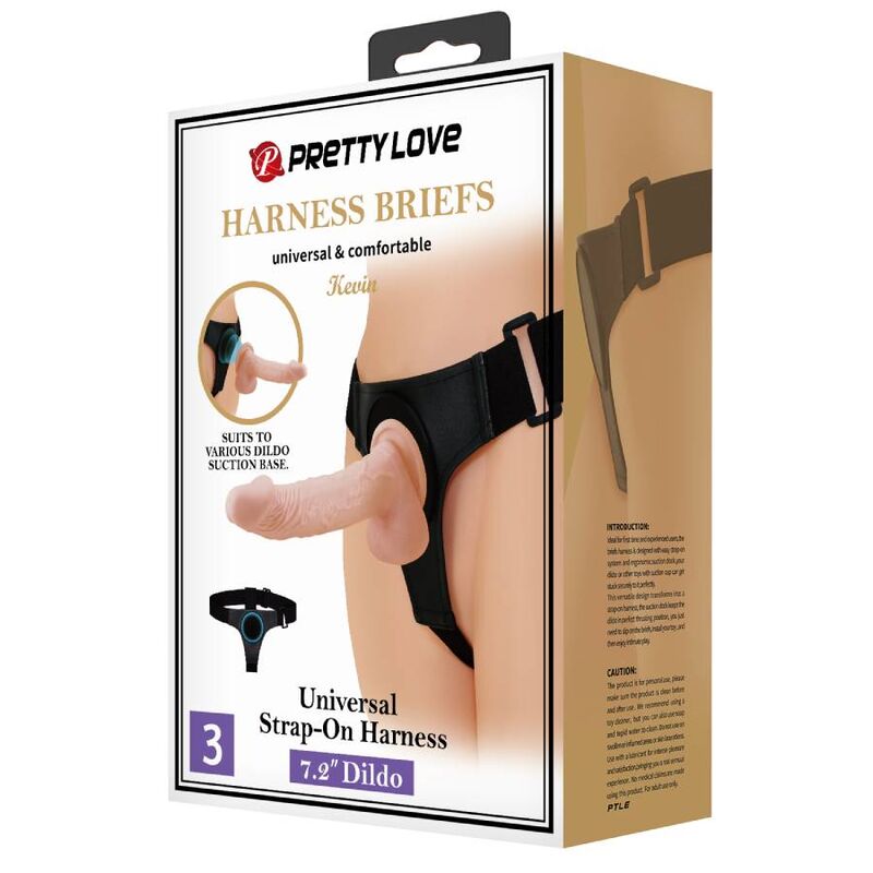 PRETTY LOVE - HARNESS BRIEFS UNIVERSAL HARNESS WITH DILDO KEVIN 19 CM NATURAL