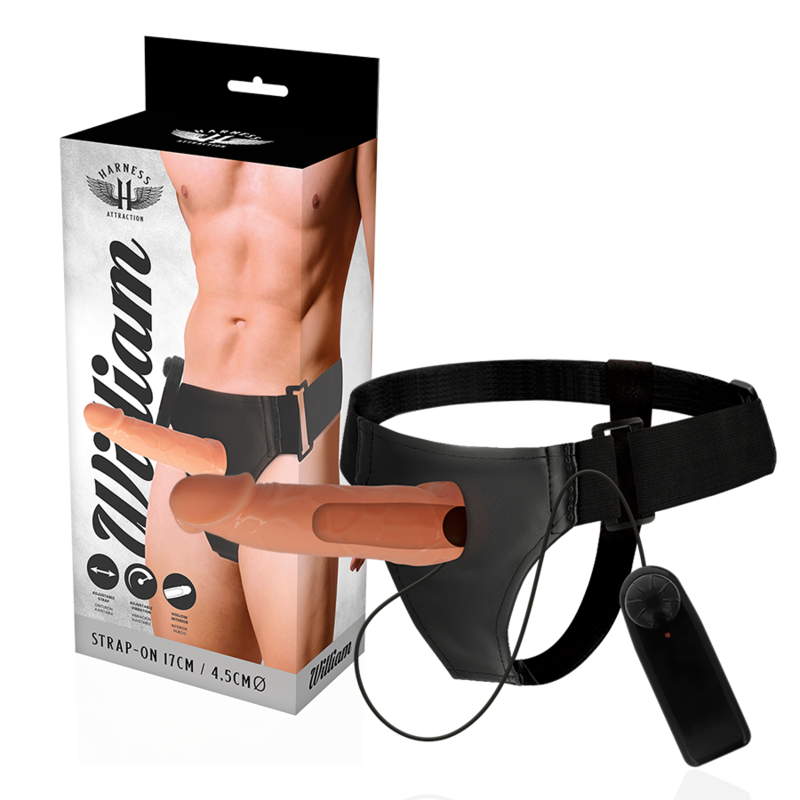 HARNESS ATTRACTION - WILLIAN HOLLOW HARNESS WITH VIBRATOR 17 CM -OR- 4.5 CM