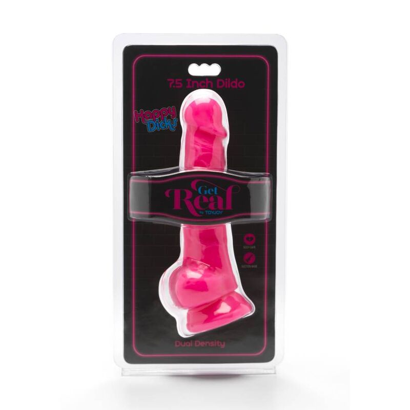 GET REAL - HAPPY DICKS 19 CM WITH PINK TESTICLES