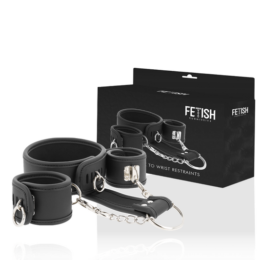 FETISH SUBMISSIVE - VEGAN LEATHER COLLAR AND HANDCUFFS WITH NOPRENE LINING