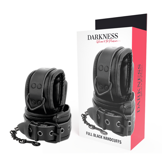 DARKNESS - ADJUSTABLE BLACK LEATHER HANDCUFFS