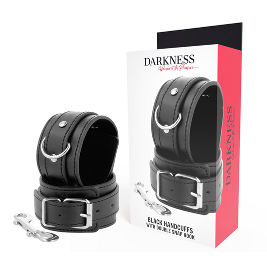 DARKNESS - BLACK ADJUSTABLE HANDCUFFS WITH DOUBLE REINFORCEMENT STRAP