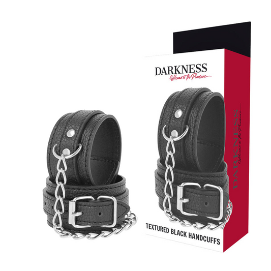 DARKNESS - BLACK LEATHER TEXTURE HANDCUFFS