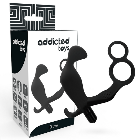 ADDICTED TOYS - PLUG ANAL COM ANEL DUPLO PÊNIS E TESTÍCULOS PRETO