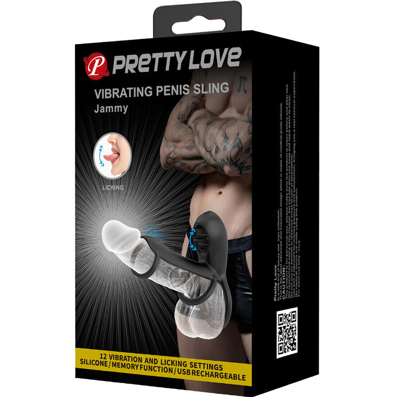 PRETTY LOVE - MANGA DE PÊNIS JAMMY 12 VIBRAÇÕES COM LÍNGUA DE SILICONE RECARREGÁVEL