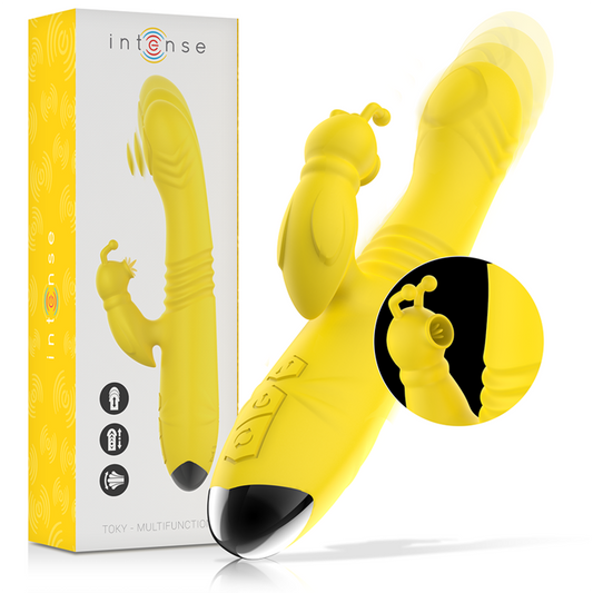 INTENSO - TOKY VIBRADOR MULTIFUNCIONAL RECARREGÁVEL PARA CIMA E PARA BAIXO COM ESTIMULADOR DE CLITÓRIS AMARELO