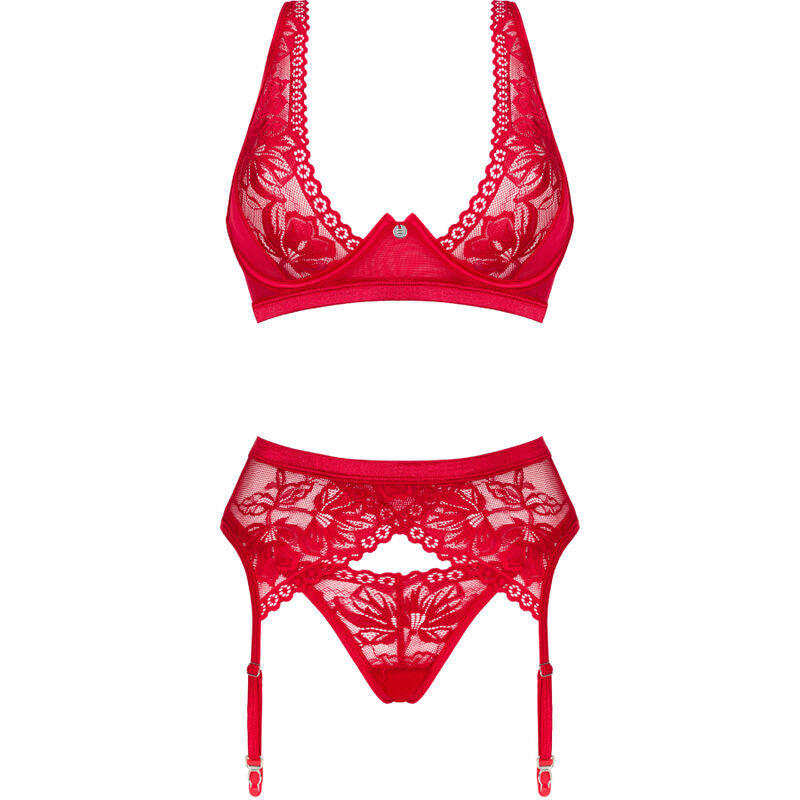 OBSESSIVE - LACELOVE THREE PIECE SET RED M/L