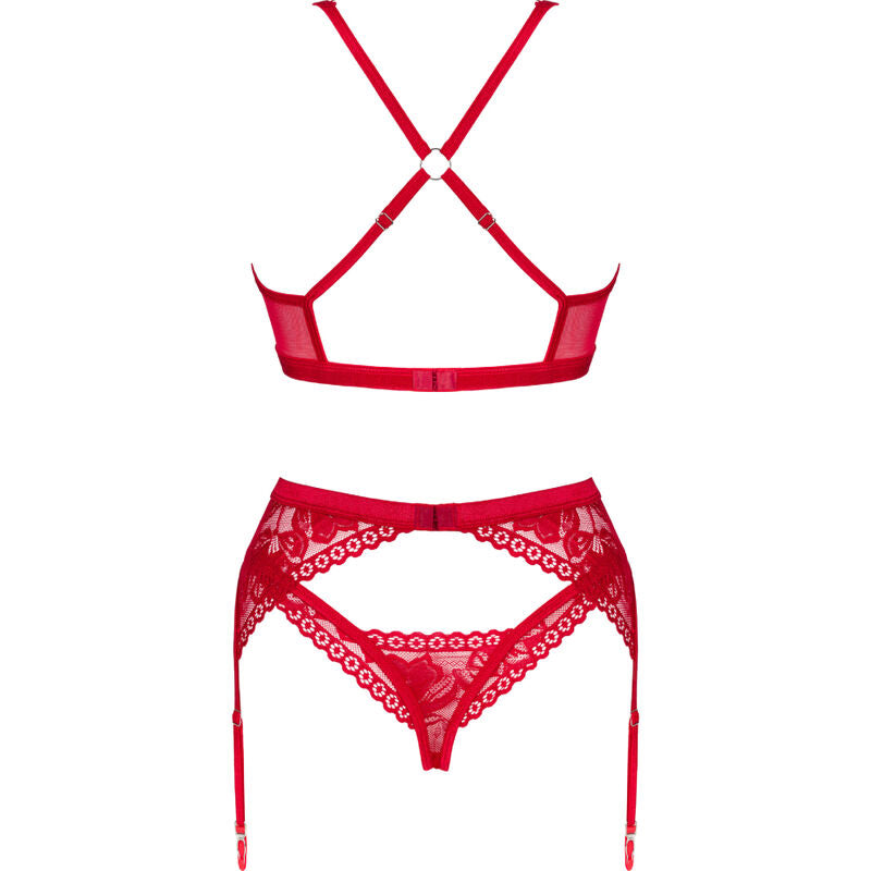 OBSESSIVE - LACELOVE THREE PIECE SET RED M/L