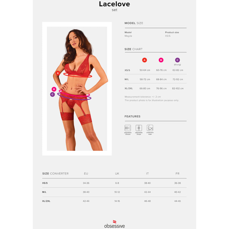 OBSESSIVE - LACELOVE THREE PIECE SET RED M/L