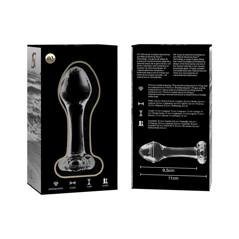 NEBULA SERIES BY IBIZA - MODEL 2 PLUG TRANSPARENT BOROSILICATE GLASS 11 CM -OR- 3.5 CM