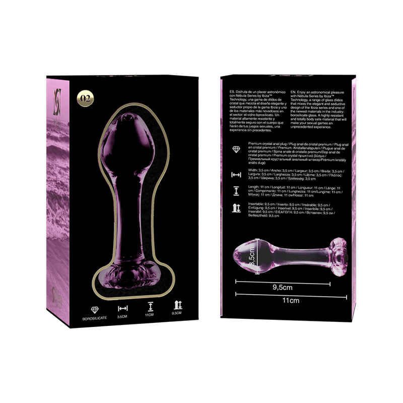 NEBULA SERIES BY IBIZA - MODEL 2 PLUG TRANSPARENT BOROSILICATE GLASS 11 CM -OR- 3.5 CM