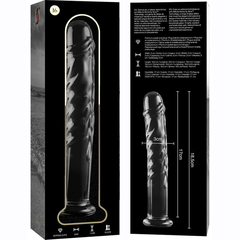 NEBULA SERIES BY IBIZA - MODEL 16 TRANSPARENT BOROSILICATE GLASS DILDO 18.5 CM -O- 3 CM