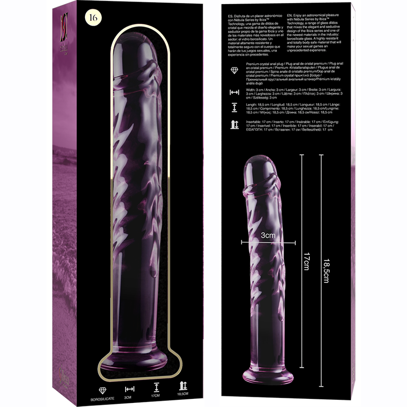 NEBULA SERIES BY IBIZA - MODEL 16 TRANSPARENT BOROSILICATE GLASS DILDO 18.5 CM -O- 3 CM