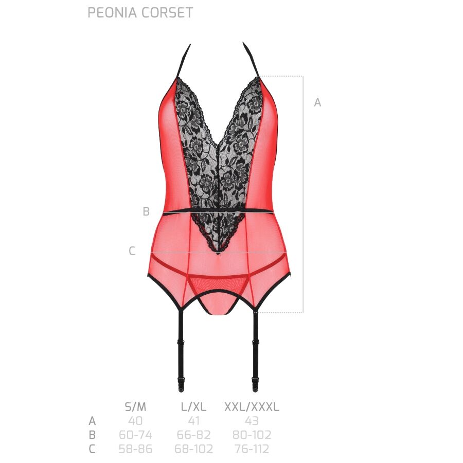 PASSION - CORSET PEÔNIA LINHA ERÓTICA VERMELHO S/M