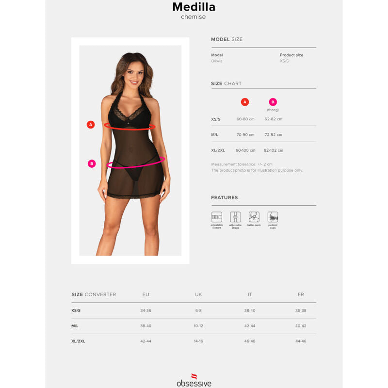 OBSESSIVE - MEDILLA CHEMISE &amp; TANGA XS/S