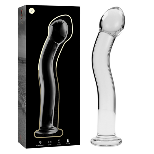 SÉRIE NEBULA DA IBIZA - MODELO 18 DILDO DE VIDRO BOROSILICADO TRANSPARENTE 18,5 CM -OU- 3,5 CM