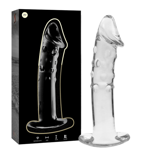 SÉRIE NEBULA DA IBIZA - MODELO 19 DILDO DE VIDRO BOROSILICADO TRANSPARENTE 18,5 CM -OU- 4 CM