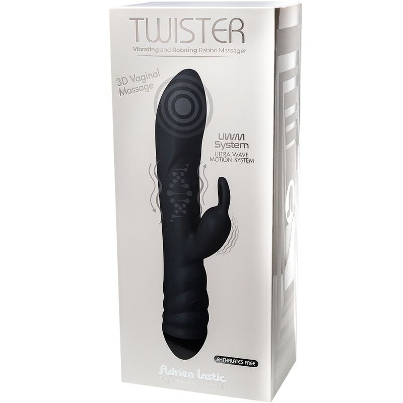 ADRIEN LASTIC - TWISTER VIBRATING AND ROTATING MASSAGER RABBIT BLACK