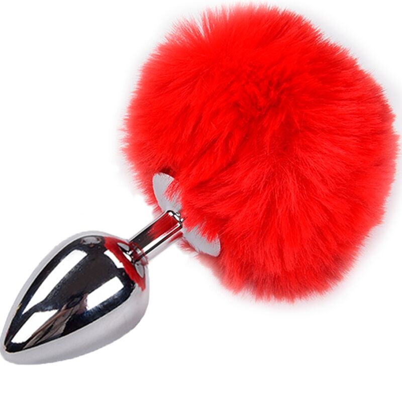 ALIVE - PLUG ANAL DE PRAZER LISO METAL VERMELHO POMPOM TAMANHO L