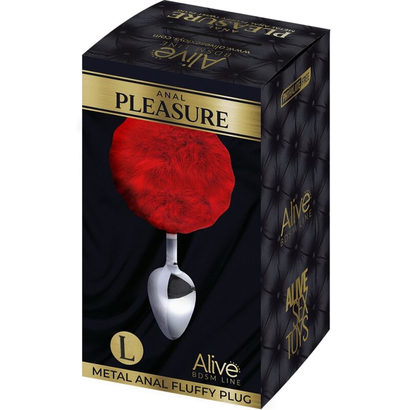 ALIVE - PLUG ANAL DE PRAZER LISO METAL VERMELHO POMPOM TAMANHO L