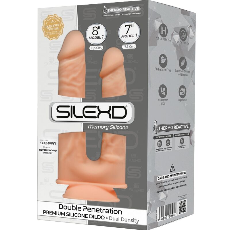 SILEXD - MODELO 1 PÊNIS REALISTA DUPLA PENETRAÇÃO SILICONE PREMIUM SILEXPAN 17,5 / 19,5 CM