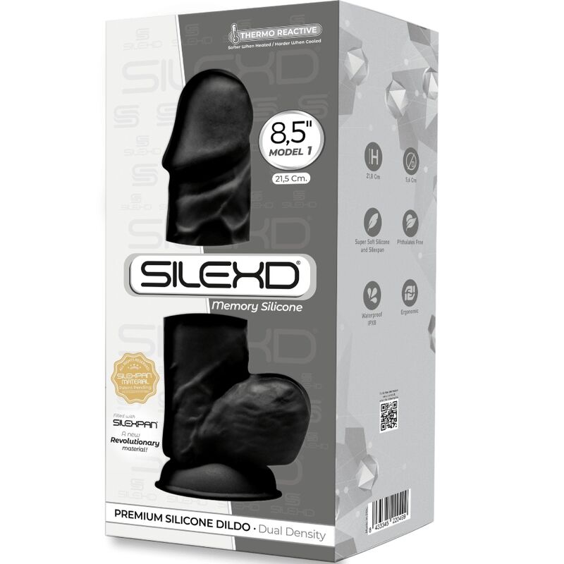 SILEXD - MODELO 1 PÊNIS REALISTA PREMIUM SILICONE SILEXPAN PRETO 21,5 CM