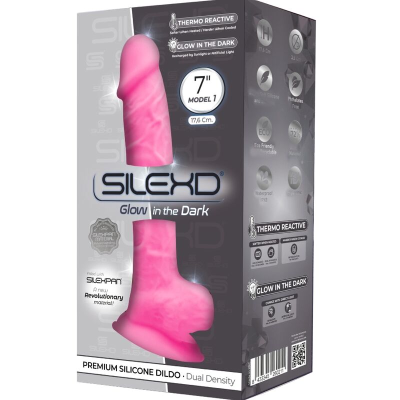 SILEXD - MODELO 1 PÊNIS REALISTA PREMIUM SILICONE SILEXPAN ROSA FLUORESCENTE 17,5 CM