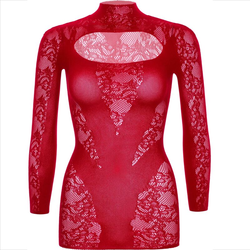 LEG AVENUE - RED LACE MINI DRESS WITH LONG SLEEVES