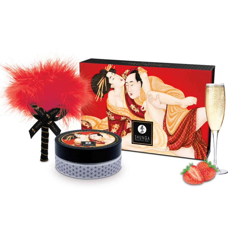 SHUNGA - KIT DE PÓ DE MASSAGEM COMESTÍVEL DE MORANGO