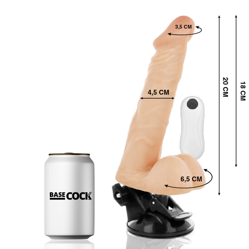 BASECOCK - VIBRADOR ARTICULADO COM CONTROLE REMOTO NATURAL 20 CM -OU- 4,5 CM