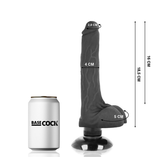 BASECOCK - VIBRADOR REALISTA 2-1 PRETO 18,5 CM -OU- 4 CM