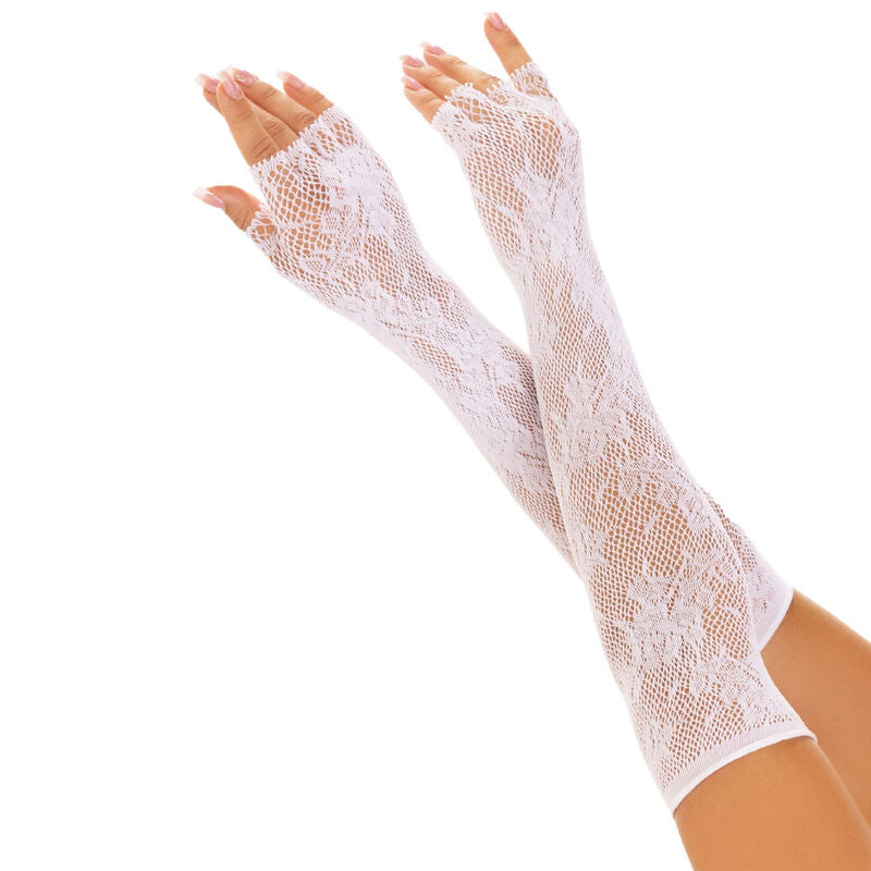 LEG AVENUE - LUVAS SEM DEDOS COM FLORAL BRANCO