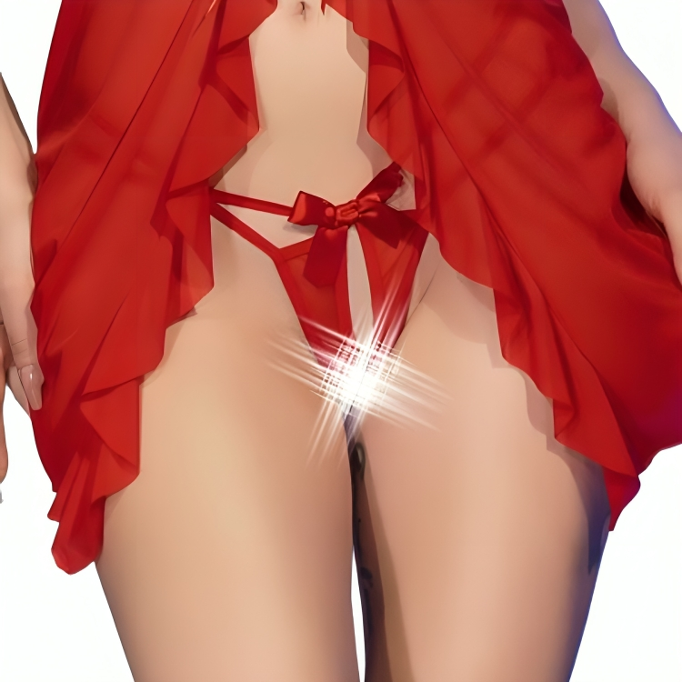 CHILIROSE - CR 4696 BABYDOLL &amp; THONG CROTCHLESS RED S/M